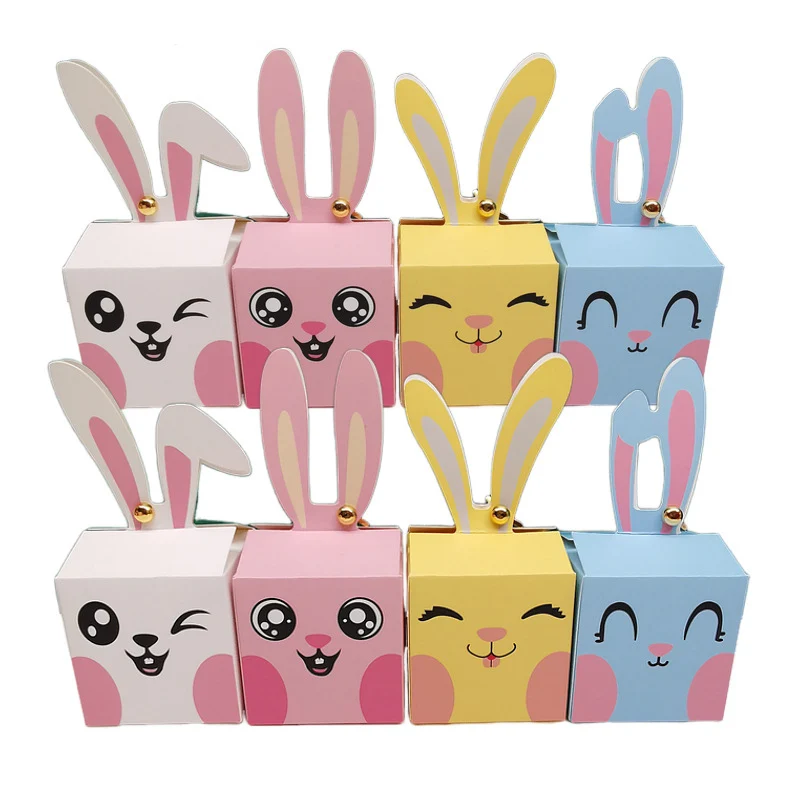 12/24Pcs Cartoon Rabbit Candy Box Happy Easter Kid Baby Shower Chocolate Cake Favor Gift Packaging Boxes Birthday Party Supplies