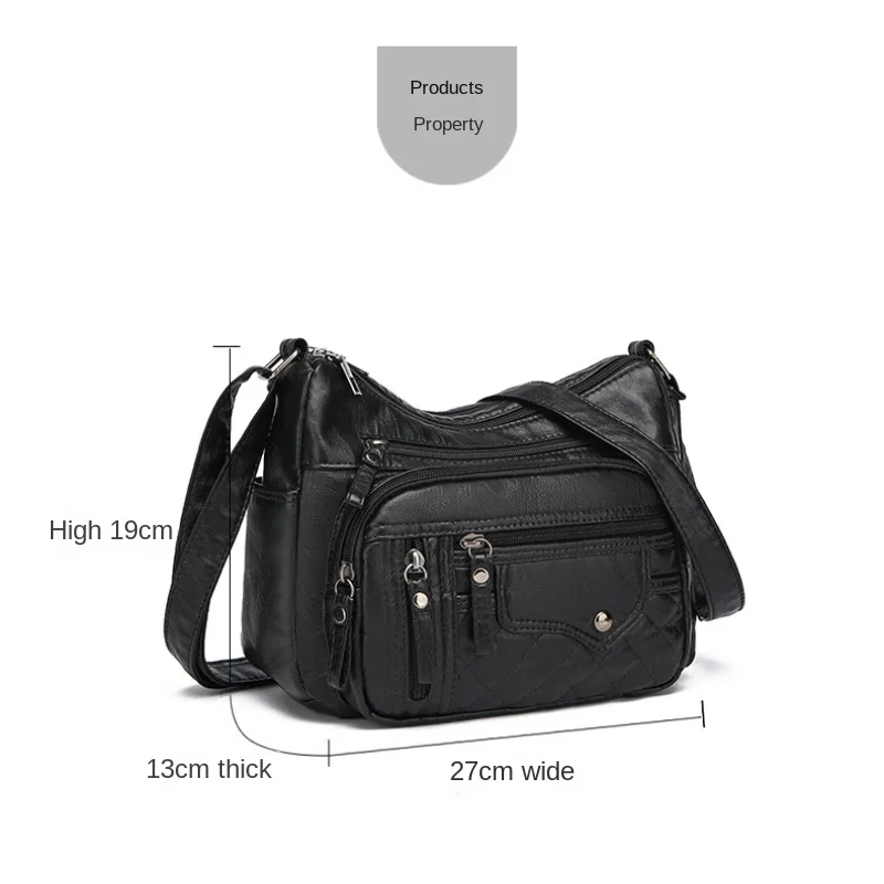 Soft PU Leather Waterproof Shoulder Bag Women Retro Casual Crossbody Bag Multiple Pockets Large Capacity Classic All Match Bags