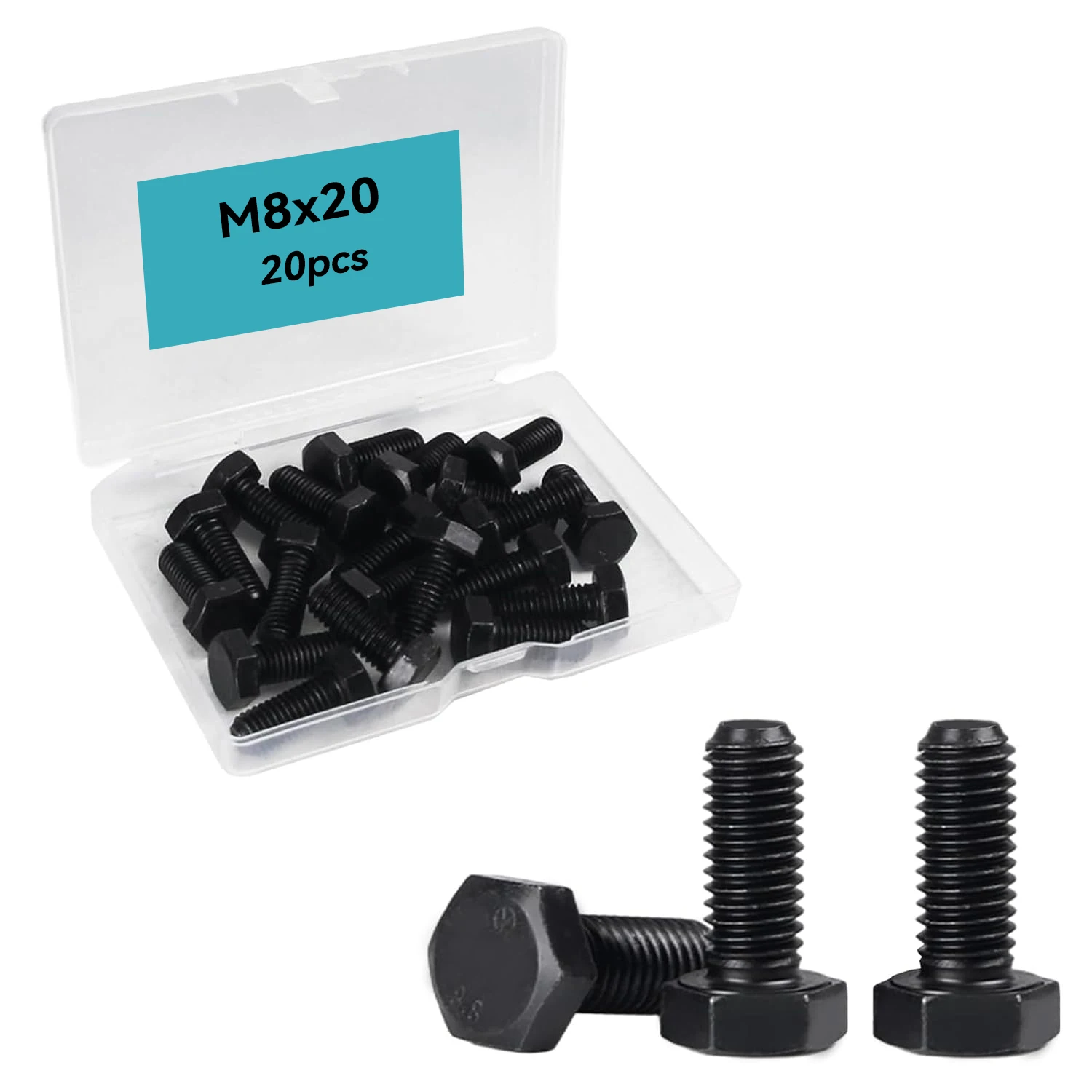 

20 pieces of M8x 20 mm hexagonal head bolts, carbon steel 8.8 grade, black oxide treatment, full thread