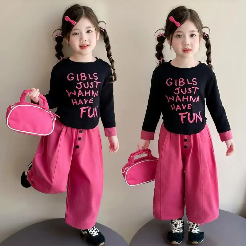 Sweet Girl Comfortable Two Piece Set Autumn 2026 New Girl Baby Long Sleeve T-Shirt Children's Spring Autumn Casual Pants Set