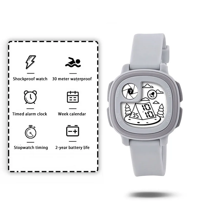 Jam tangan elektronik anak untuk anak laki-laki dan perempuan, jam alarm pelajar, jam tangan multifungsi tahan air lampu malam CE147