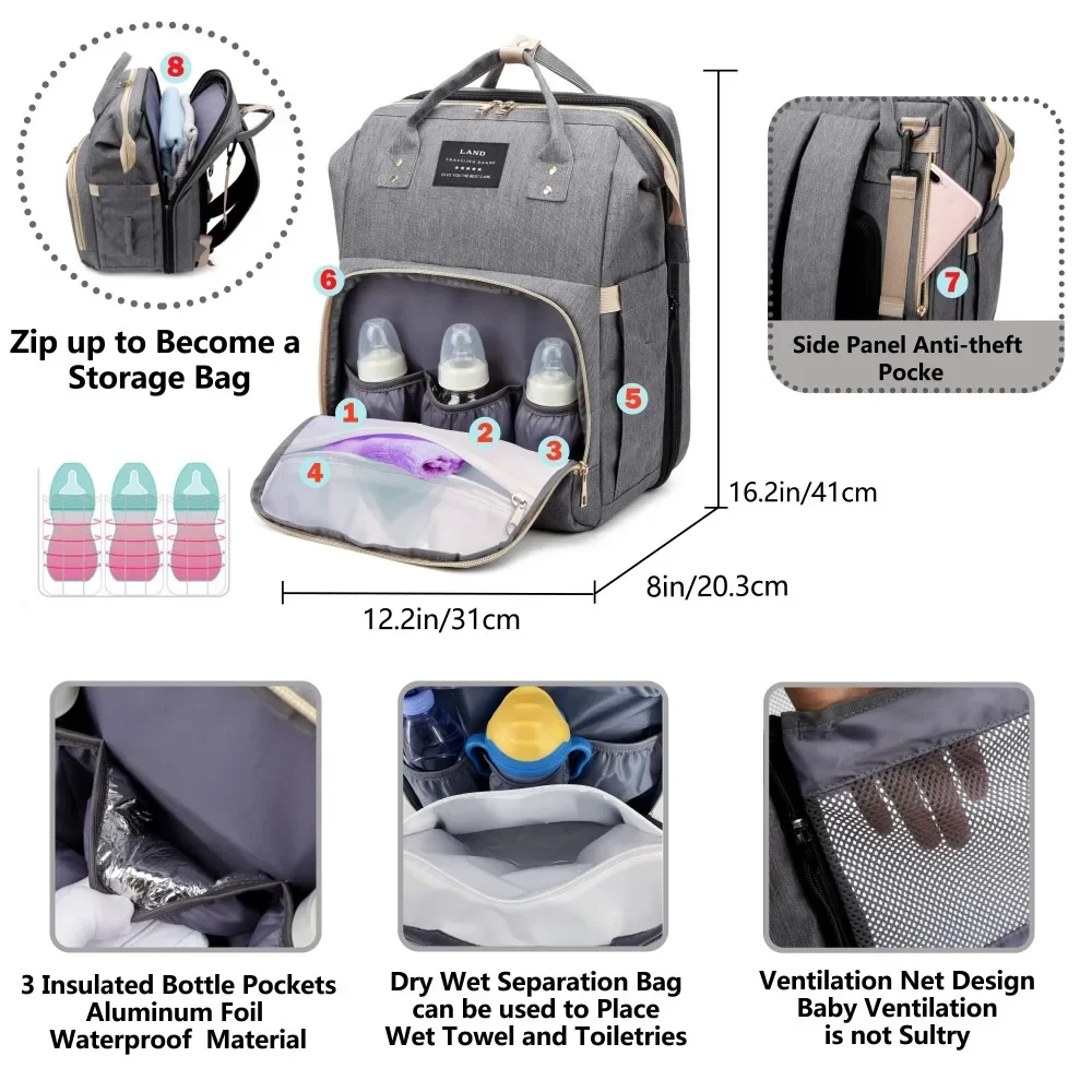 Mommy Bag Lightweight Portable Folding Crib Bed Large-capacity Baby Backpack Female Mommy Outting Mummy Bag  Diaper Bag  for Mom