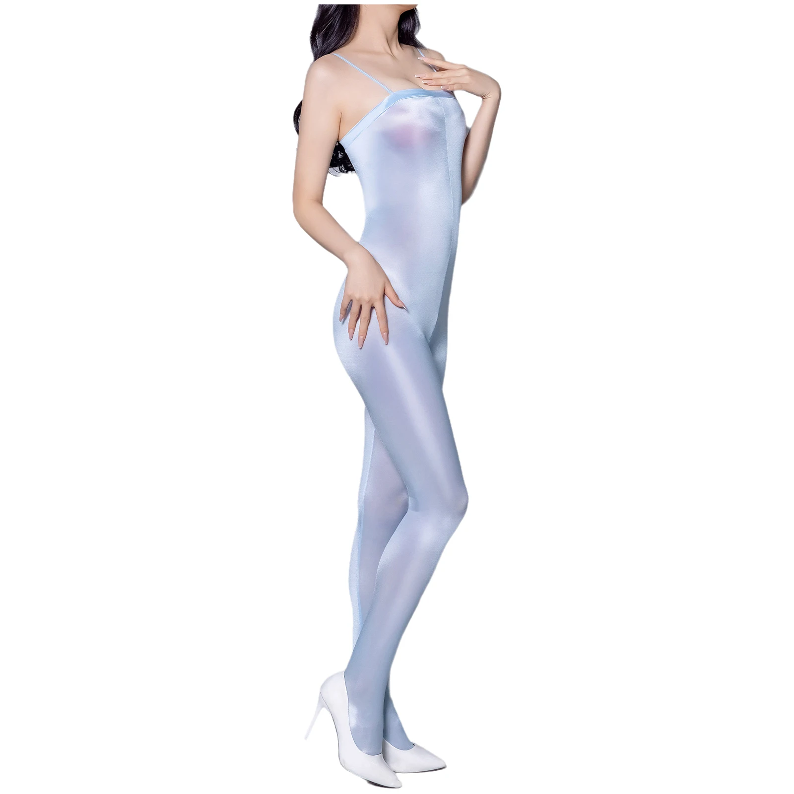 Сексуальное женское глянцевое боди с двойной молнией и промежностью, чулки для тела, леггинсы, прозрачная ночная рубашка для клуба, свидания, ночи