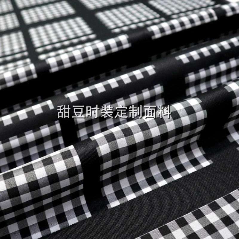 Yarn-dyed Jacquard Fabric Fashion Black White Check Dress Windbreaker Jacket Clothing Brand Design Sew Wholesale Cloth by Meter