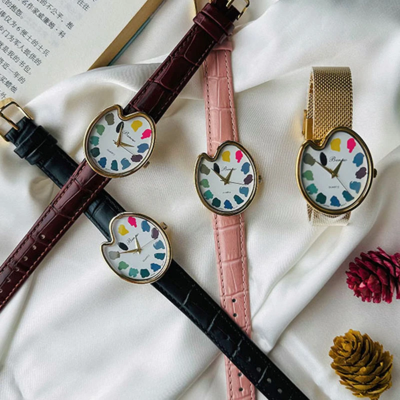 นาฬิกาจานสี Octopus Brother นาฬิกานักเรียนหญิง นาฬิกาควอทซ์เรียบง่ายย้อนยุคเฉพาะกลุ่ม
