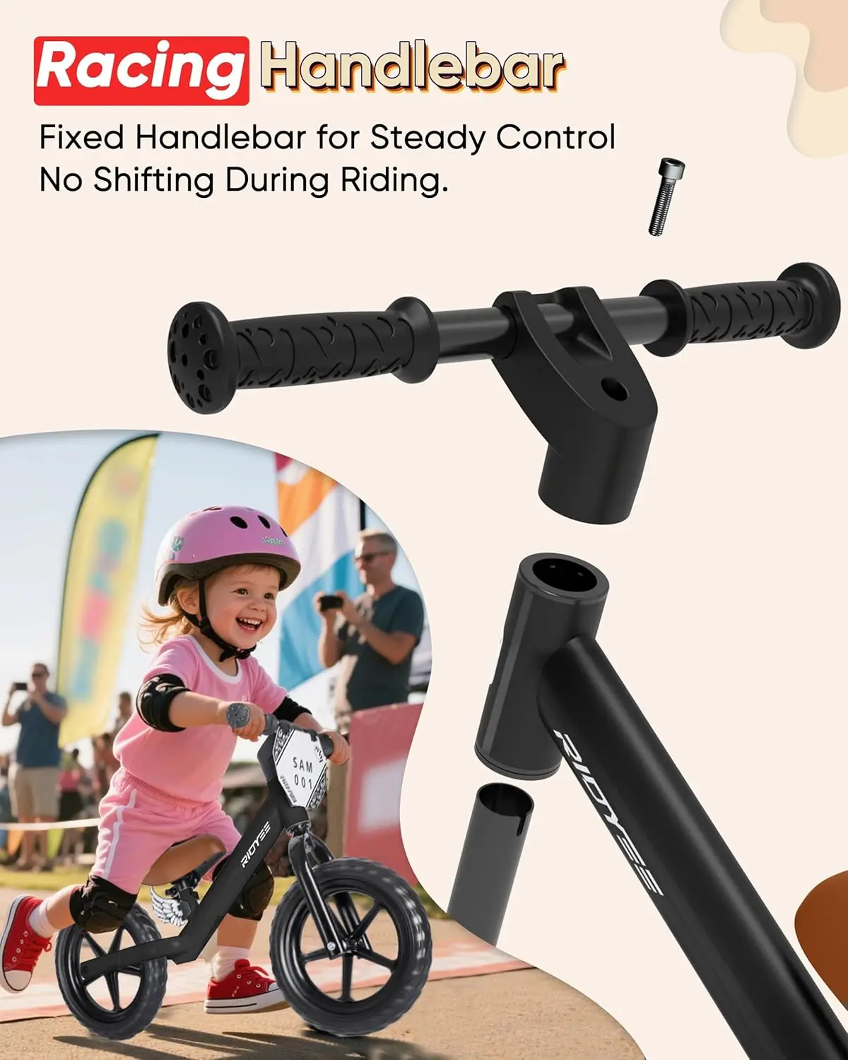 Bicicleta de equilíbrio infantil de 2 anos, bicicleta sem pedal de 12 polegadas para idades de 2 a 5 anos com guiador reforçado atualizado para passeios estáveis, D