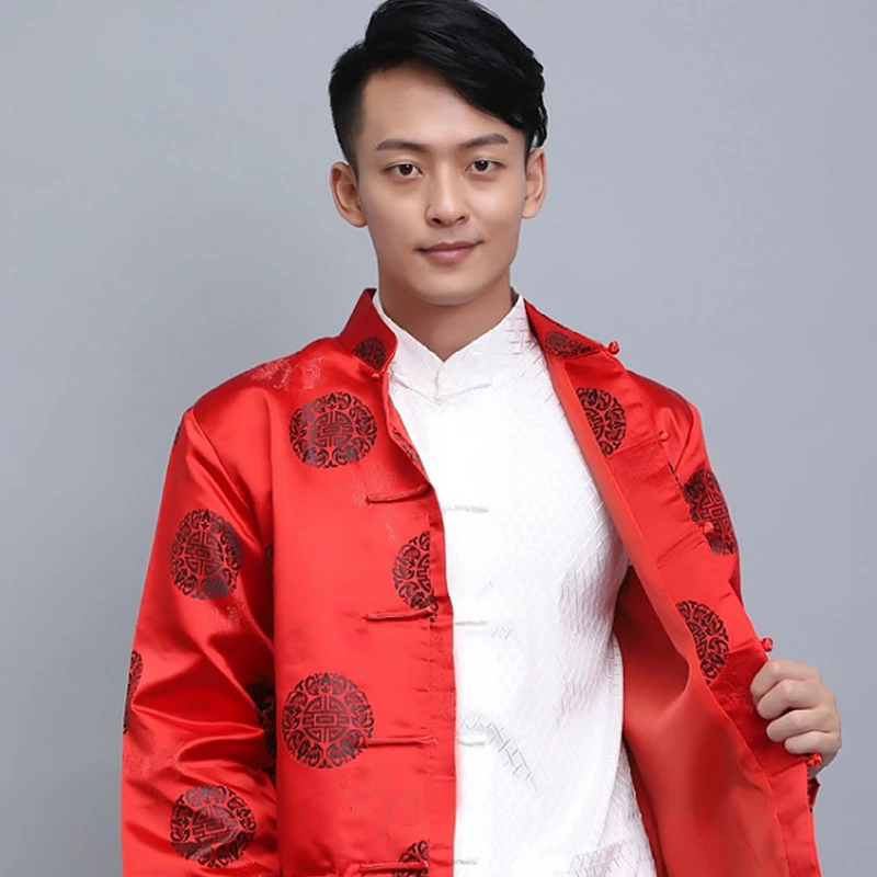 2022 Tang Suit Men\'s Shirt Chinese Traditional Retro Long-Sleeved Chinese Men\'s Kung Fu Hanfu New Year Clothes Birthday Party