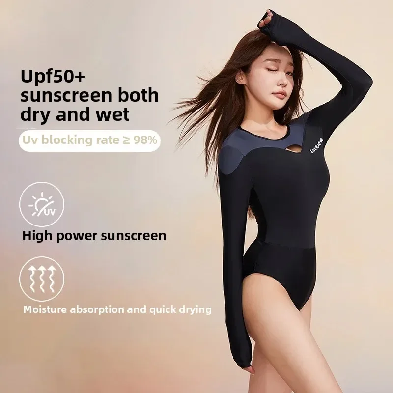 

Korean Long Sleeve One Piece Swimsuit Women's Fashion Slim Fit Training Swimwear Professional Swimming Suit Close to Body