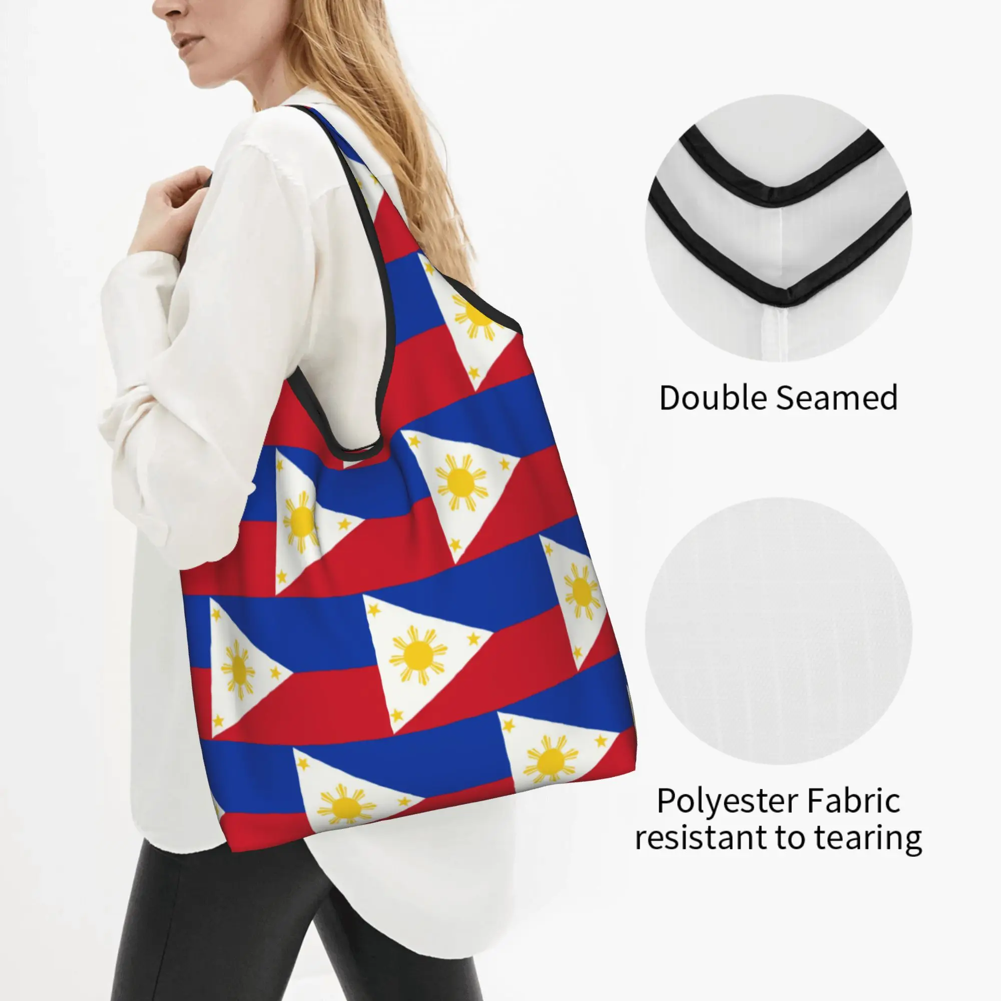 Philippines Flag Grocery Shopping Tote Bag Women Cute  Shopper Shoulder Bag Big Capacity Handbags