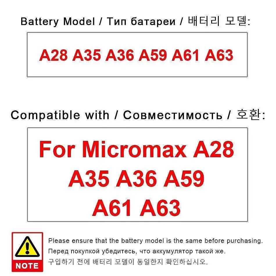 

Высокоэффективный аккумулятор мобильного телефона 1500 мАч для Micromax A28 A35 A36 A59 A61 A63, замена премиум-класса