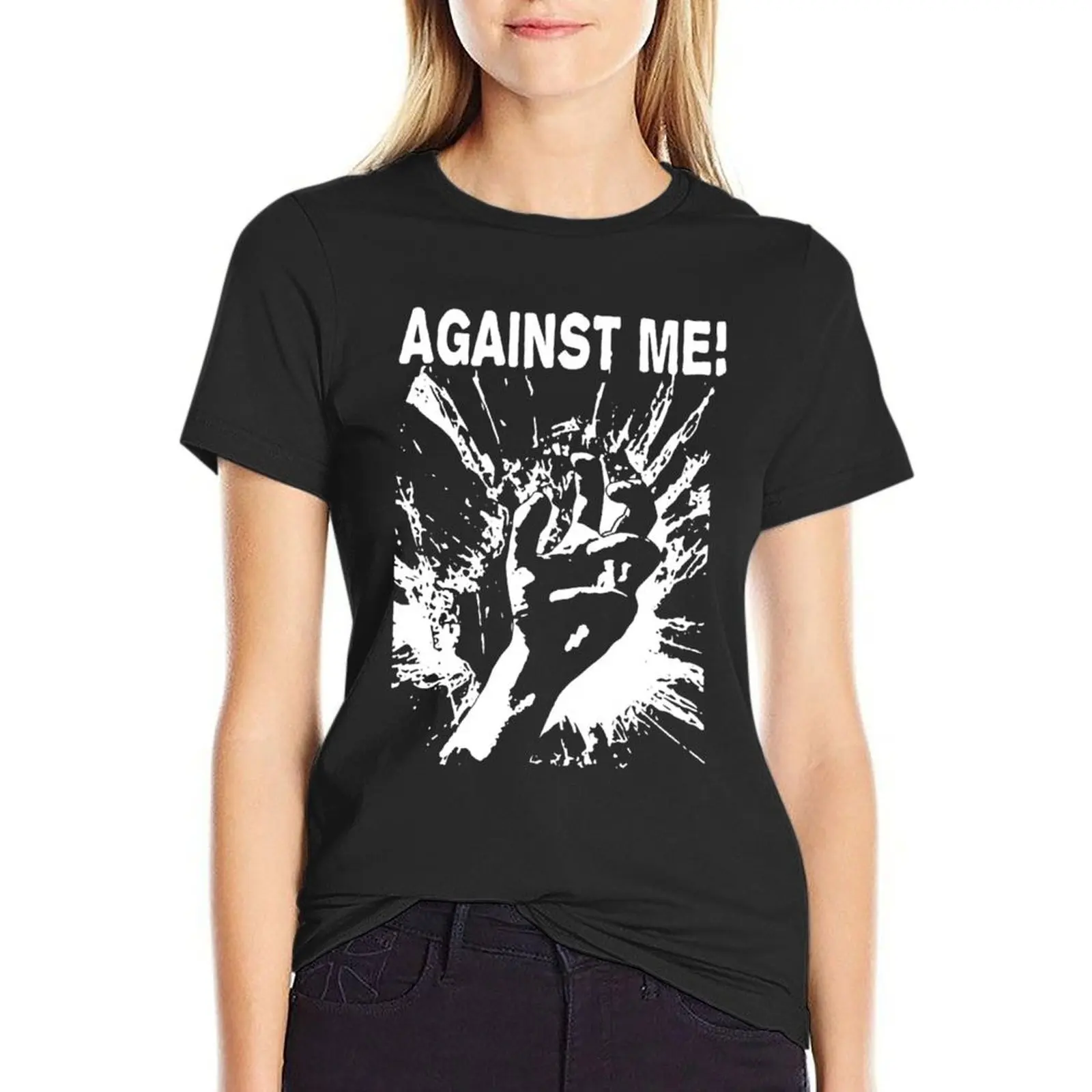 Against me T-Shirt Female clothing sweat workout shirts for Women loose fit