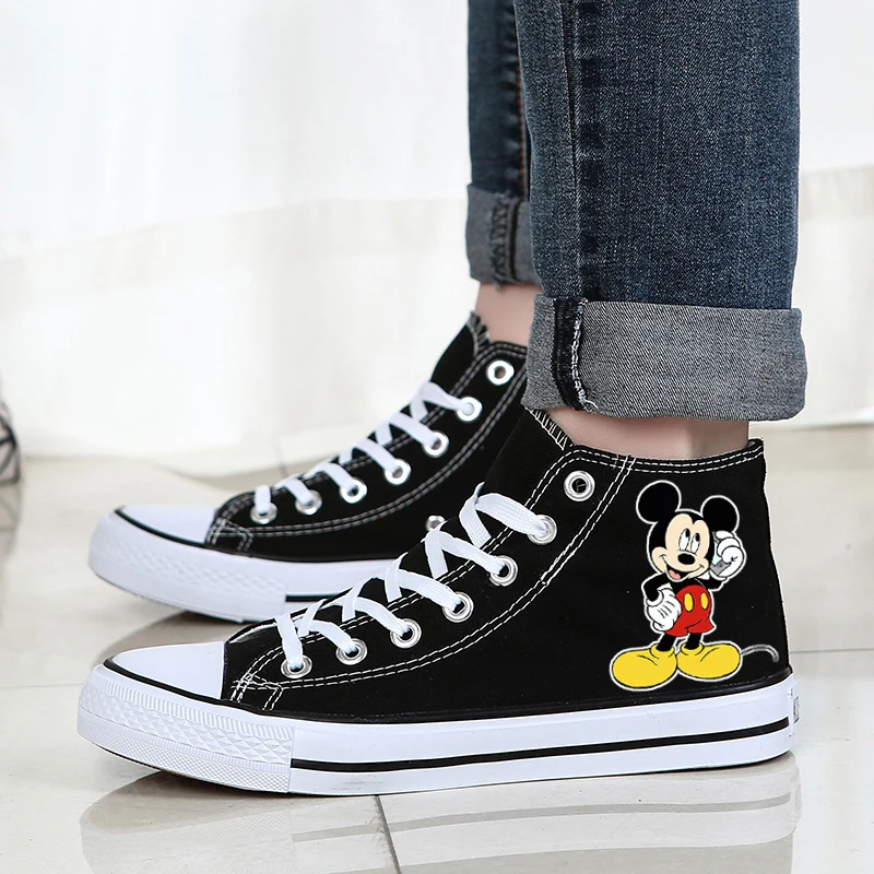 

Классические парусиновые туфли для мужчин и женщин, однотонные высокие кроссовки Disney с мягкой подошвой, противоскользящие повседневные прогулочные туфли на шнуровке
