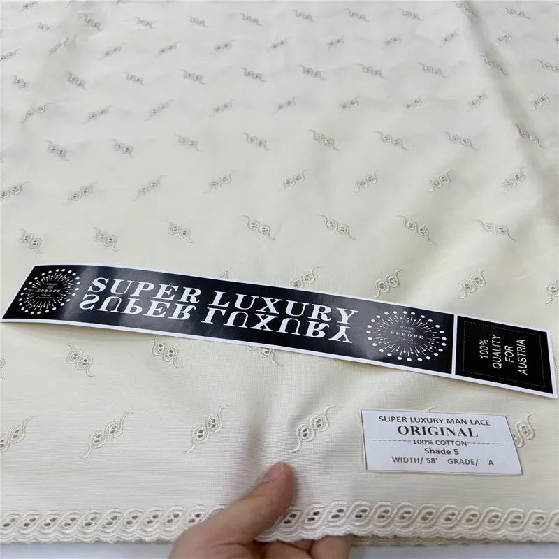 

5 Yards Nigerian 100% Cotton Polish Satin Embroidery Fabric High Quality Swiss Voile Lace Material For Men Dubai Style 24L382705