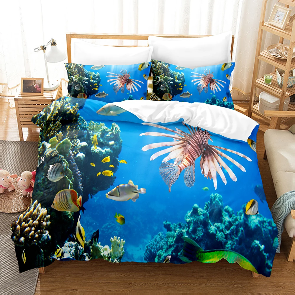 3D Print Undersea World Bed Linen Set, King Size Duvet Cover, Bedroom Bedding, Home Textile, Double Kid Quilt Cover, Dropship