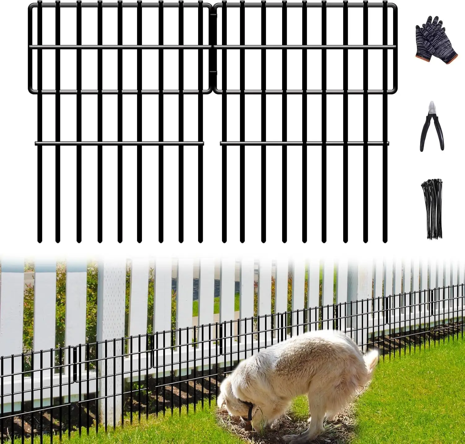 

26-Panel No Dig Fence, 28ft x 17in Dog Barrier, 1.2in Gap, Rustproof Metal Edging for Outdoor Patio