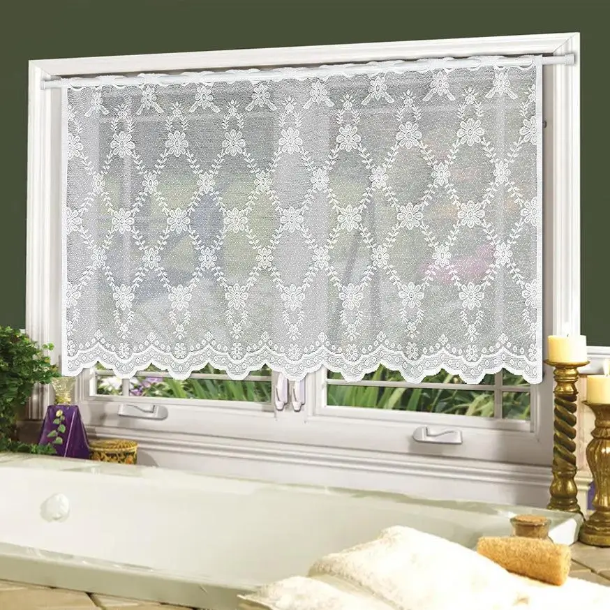 Nordic-Style White Short Curtain Lace Polyester Mesh Semi-Transparent Kitchen And Living Room Decorative Window Treatment