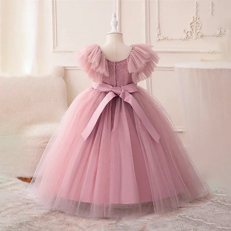 3-8Years Girl Bridesmaids Dress Long White Wedding Party Prom Pageant Princess Dresses First Communiom Formal Birthday Ball Gown