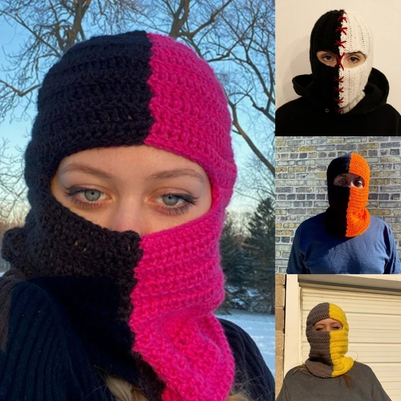 Terrifying Ghost Knitted Winter Balaclava Bucket Hat Full-Head Halloween Cosplay