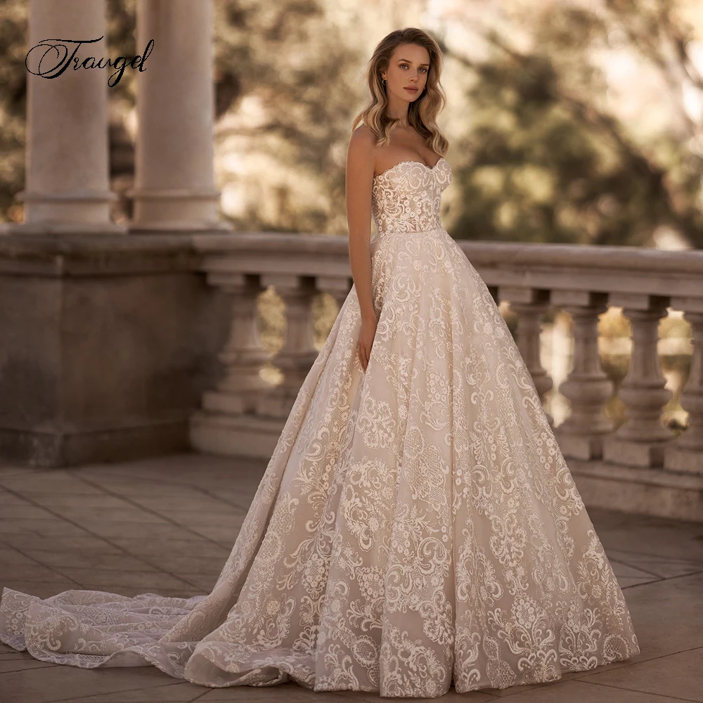 

Traugel Sexy Backless Sweetheart Lace Vintage Wedding Dresses Delicate Off The Shoulder Court Train A Line Bridal Gown