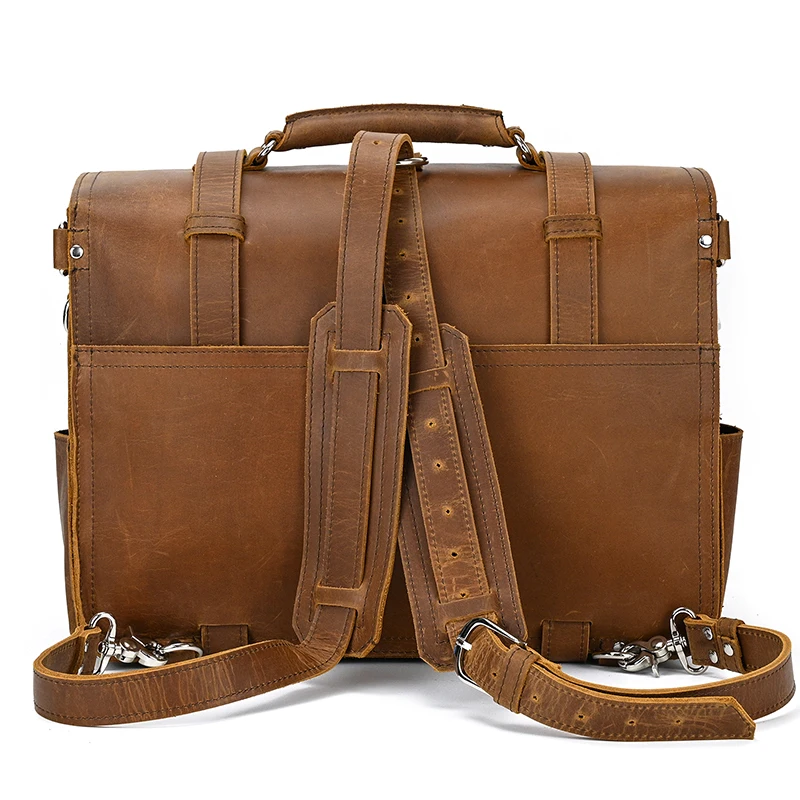 Valigetta in pelle vintage Borsa a tracolla da lavoro in vera pelle al 100% con coperchio Borsa per computer da 15,6 pollici Pelle di vitello solida