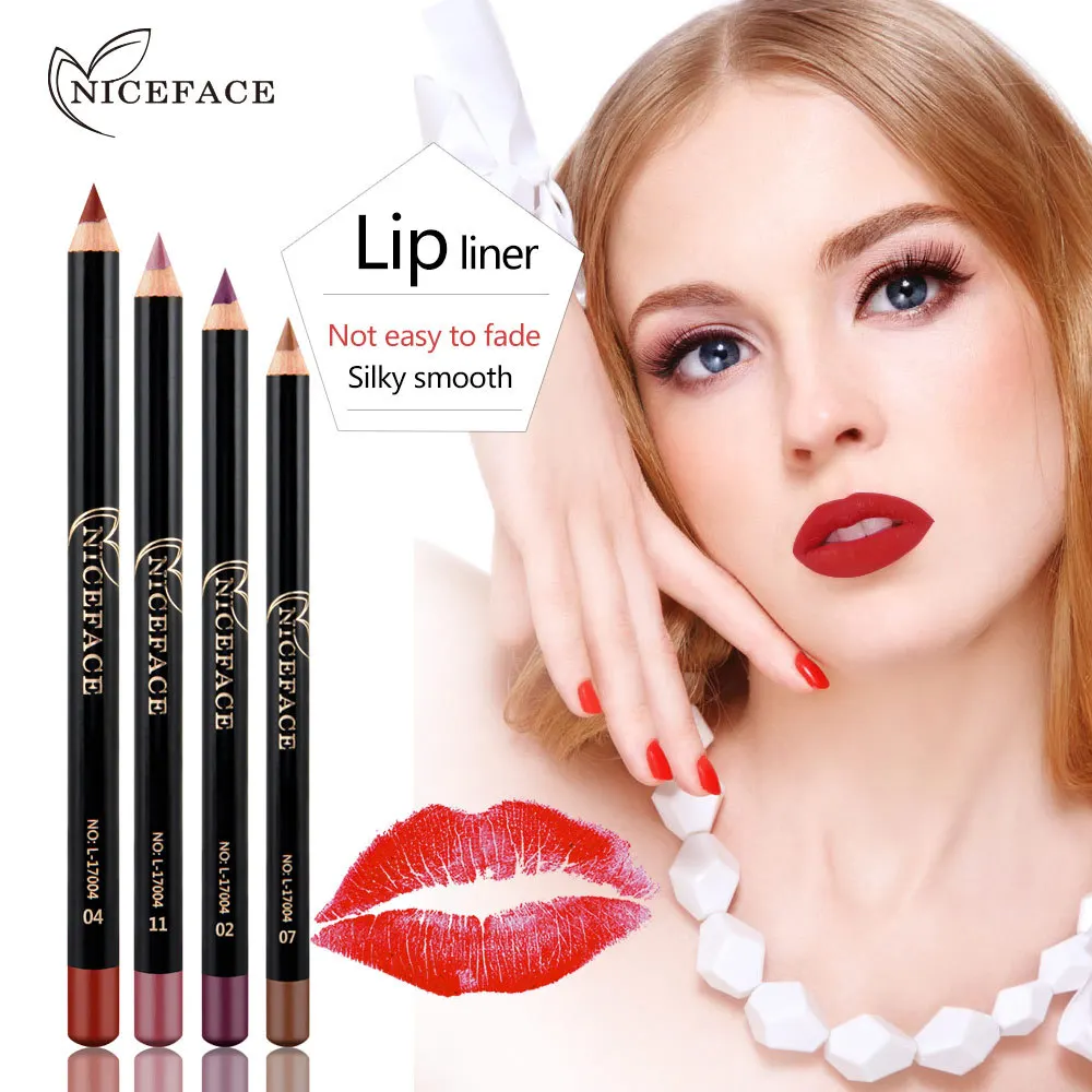 NICEFACE Matte Lip Liner Pencil Waterproof Long Lasting Velvet Highly Pigmented Smooth Lip Contour Makeup 12 pieces per pack