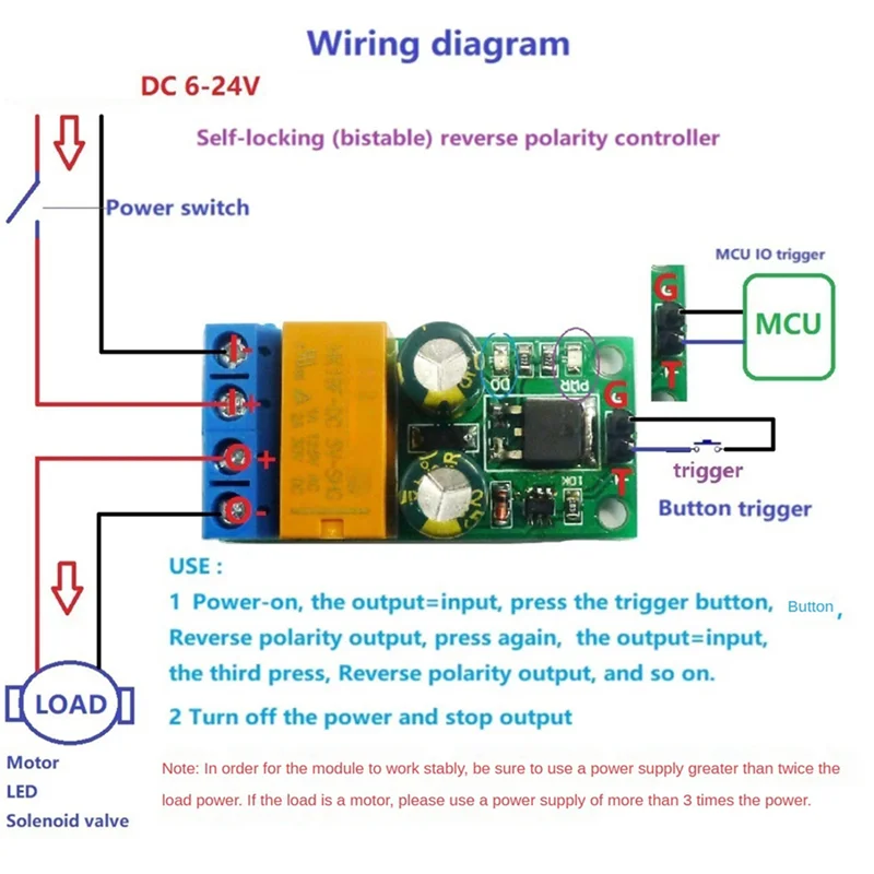 AA60-2X DC6-24V 2A Módulo de relé controlador de polaridad inversa biestable autoblocante DR55B01 Motor adelante