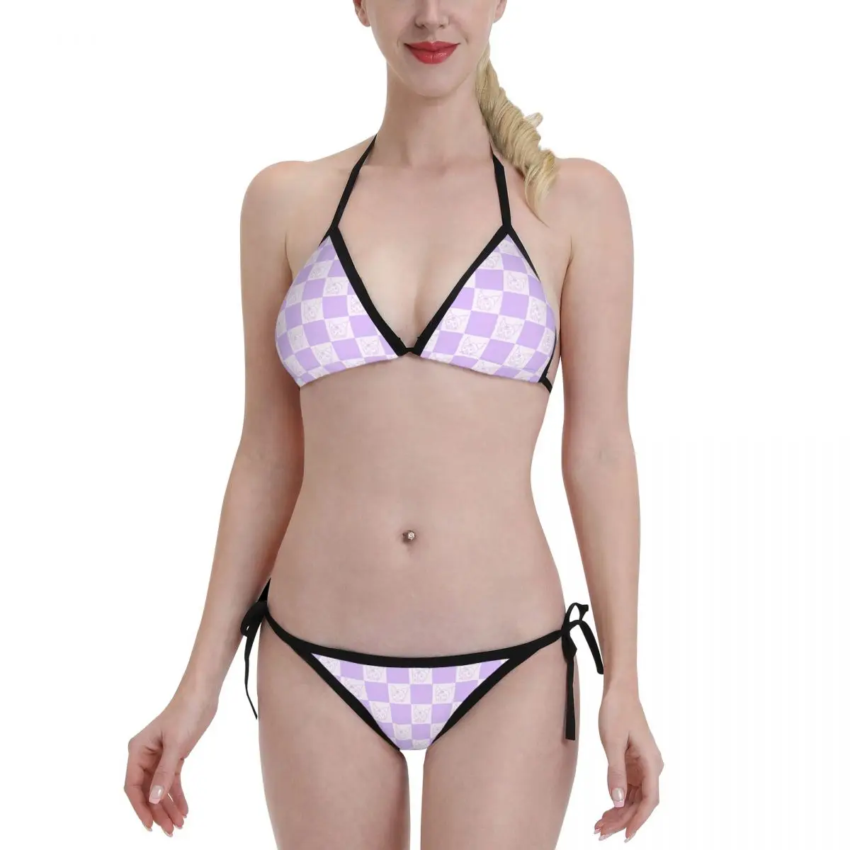 Sanurgente Kuromi-Maillot de bain sexy pour femmes, bikini 2 pièces, bretelles spaghetti, haut string, bain trempé pour la plage