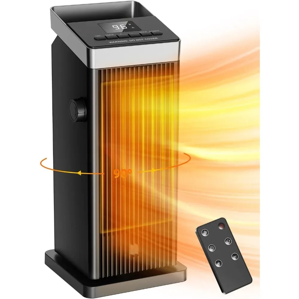 Space heater, 1500W indoor rapid heating heater, 90 ° oscillation portable heating with remote control