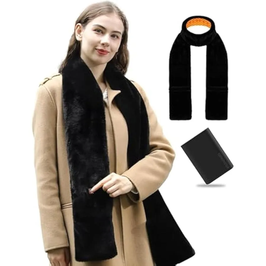 

Women Girl Heated Pocket Fur Scarf Rechargeable Heating Neck Warmer Shoulder Wrap Body Pain Relief Battery Thermal Winter Cloth