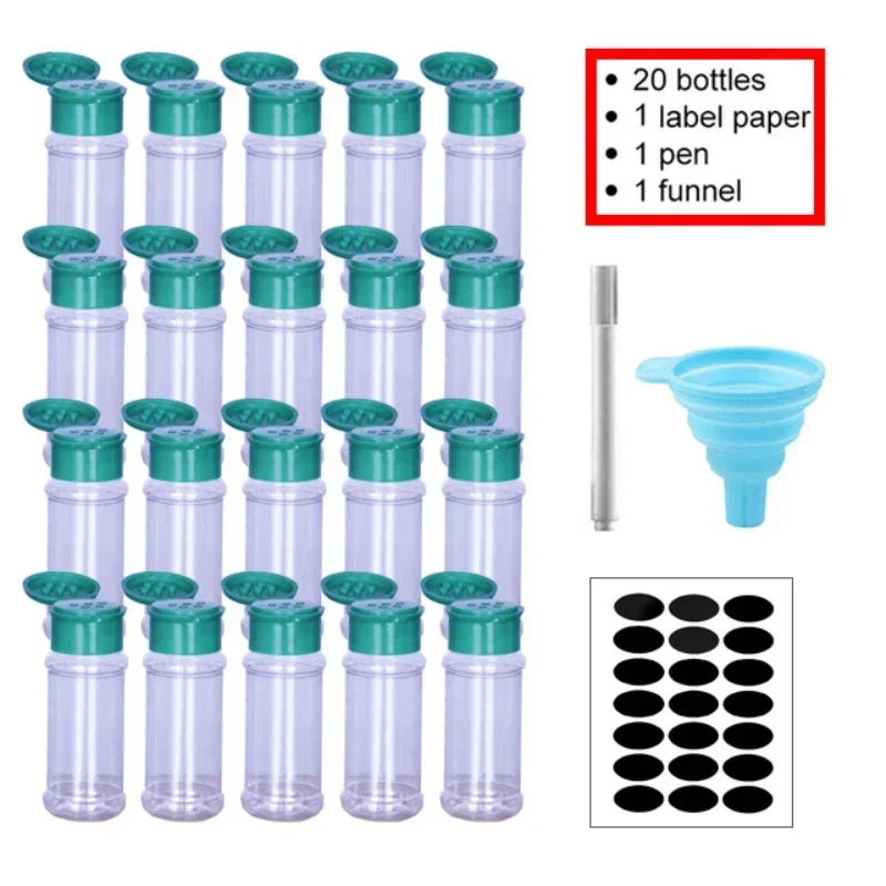 Frascos de Especiarias Plásticas com Etiquetas, Garrafa Transparente, Recipientes para Pimenta Sal e Cocina, Conjunto de Frasco de Especiarias Cozinha, Salt Shake