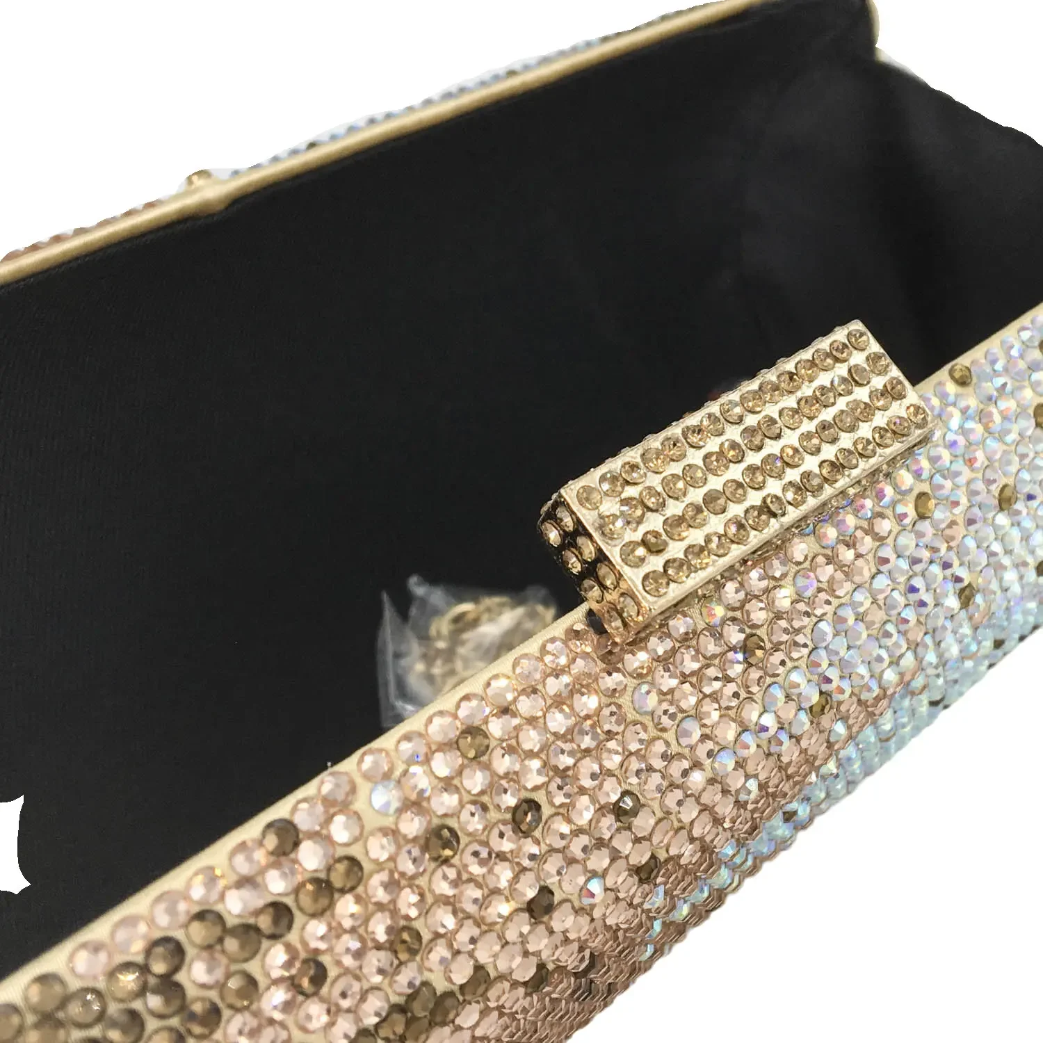 Boutique De FGG Graident Golden Women Long Evening Bags Formal Dinner Crystal Clutch Purses Bridal Rhinestones Clutch Handbags