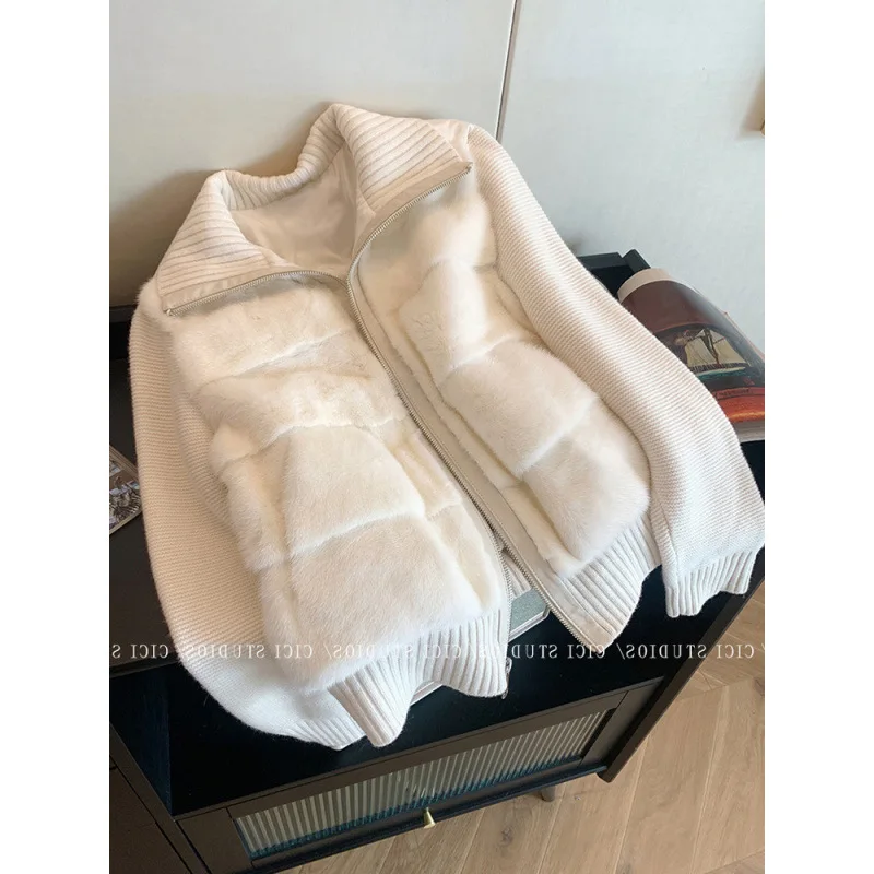 

FL 2026 Новая вязаная хлопковая куртка с мехом, маленькая фрация, имитация норкового меха, модная верхняя одежда из натуральной кожи и меха