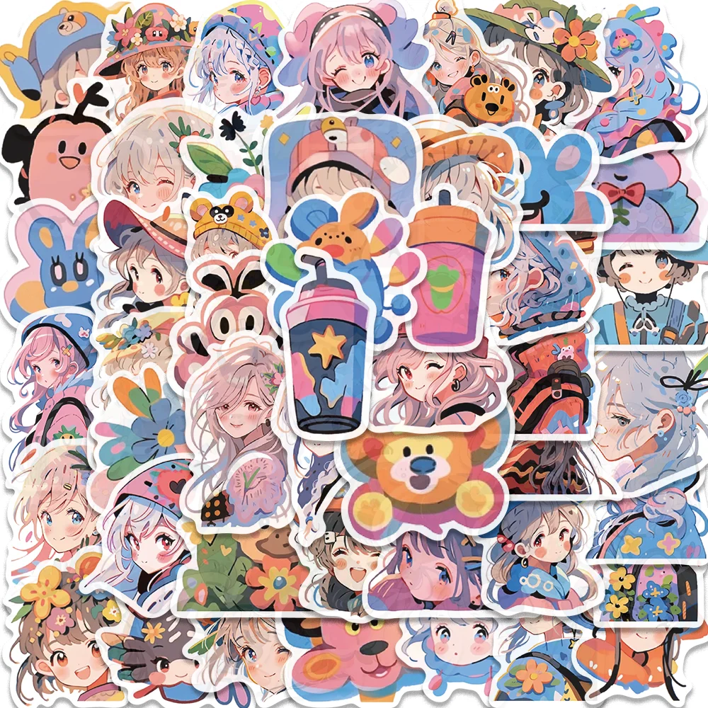 

50pcs Cartoon Character Anime Girl Stickers for Envelope Computer Diary Phone Case Guitar iPad Waterproof Y2K Decoration