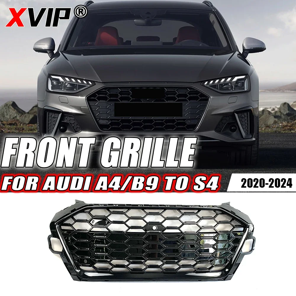 

XVIP S4 Style Front Bumper Grille Gloss Black Without Ring Trim Grill Fit For Audi A4 B9 2020-2024 High Quality ABS Upper Grille