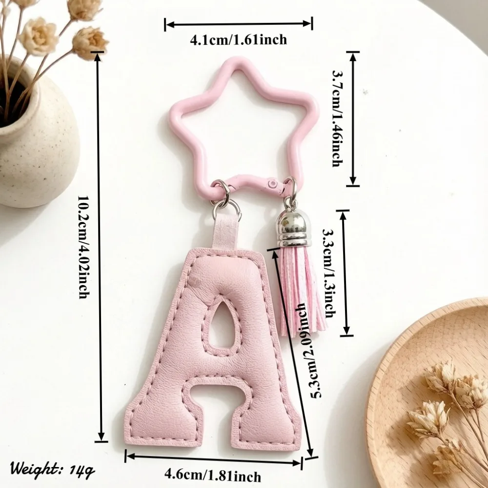 A-Z Alphabet Namens-Initialen Schlüsselanhänger Buntes PU-Leder Stern Quaste Schlüsselring Niedlicher Taschenanhänger Personalisiertes Mädchengeschenk – Detail 2