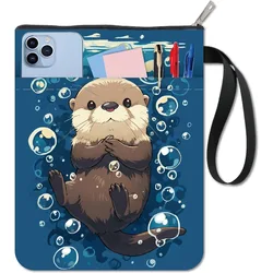 Otters Book Sleeve Sea Animal Protector Blue Covers for Paperbacks Washable Fabric Cloth Cover making kit