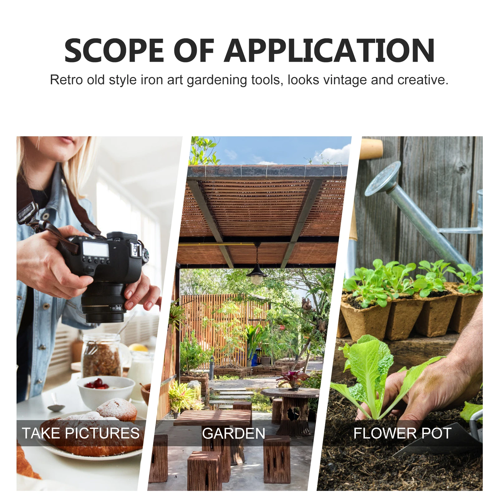 

3Pcs Retro Gardening Mini Rake Iron Decor Outdoor Photography Accessories Gift