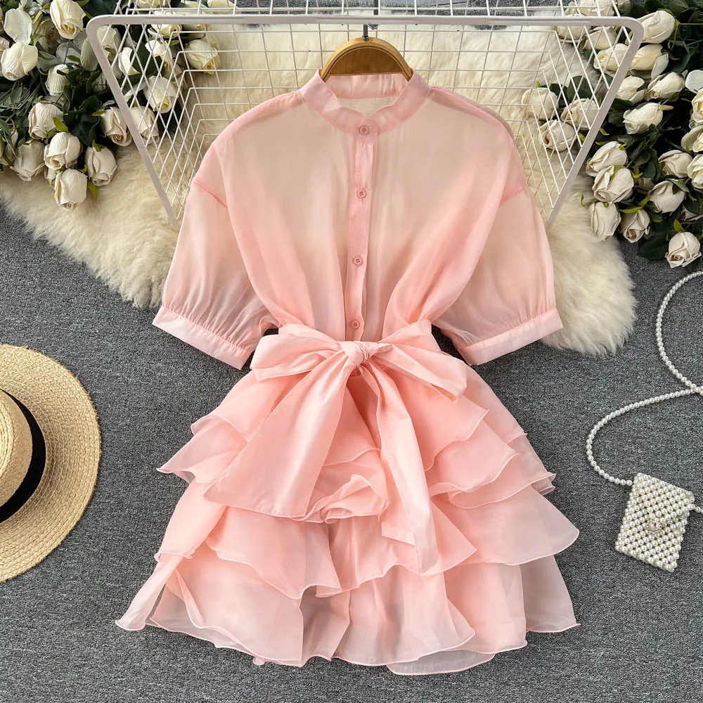 Chic Sweet Bow Bandage Ruffle Long Sleeve O Neck Blouse Elegant French Fashion Sexy Shirt Spring Autumn Women Top