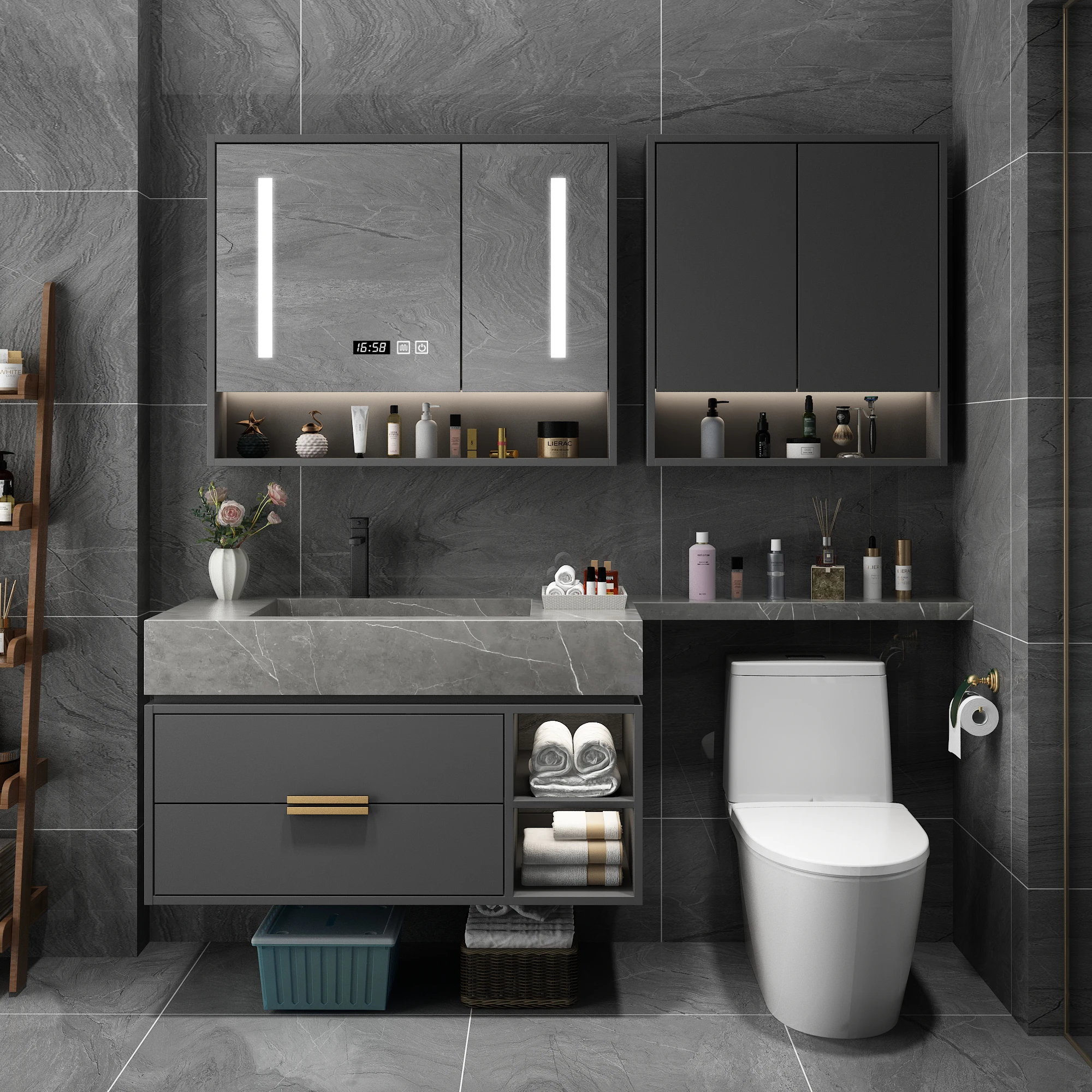 Modern Simple Bathroom Cabinet Combination Rock Plate One-piece Extended Sink Bathroom Wash Basin Cabinet Customized