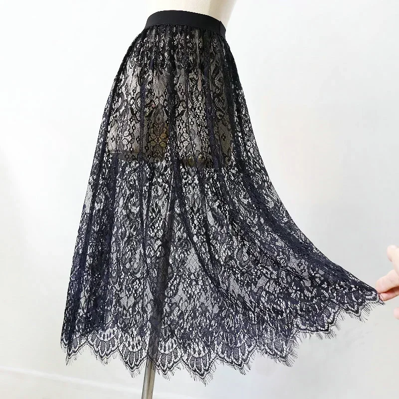 Floral Lace Layering Scalloped Hemline Shirt Extender Adjustable Layered Women Top Lower Sweep Half Slip Skirt A-Line Mini Under