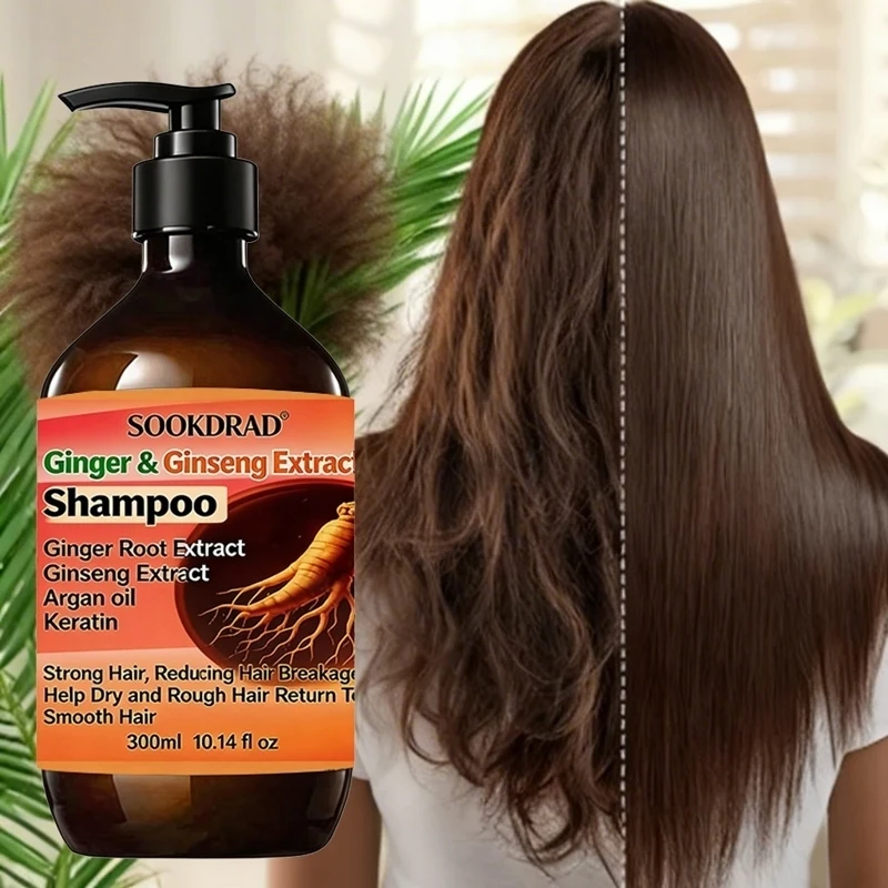 Ginger & Ginseng Extract Shampoo, Smooth Dry Rough Hair, Nourish Scalp 300ml