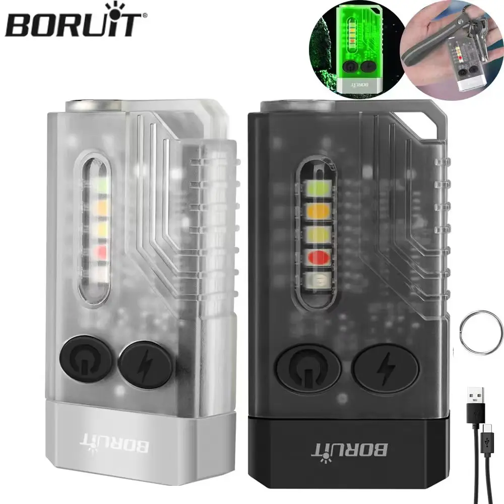 BORUiT V10 EDC Keychain Flashlight Type-C Rechargeable Lamp Camping Fishing Torch With Magnet UV Light