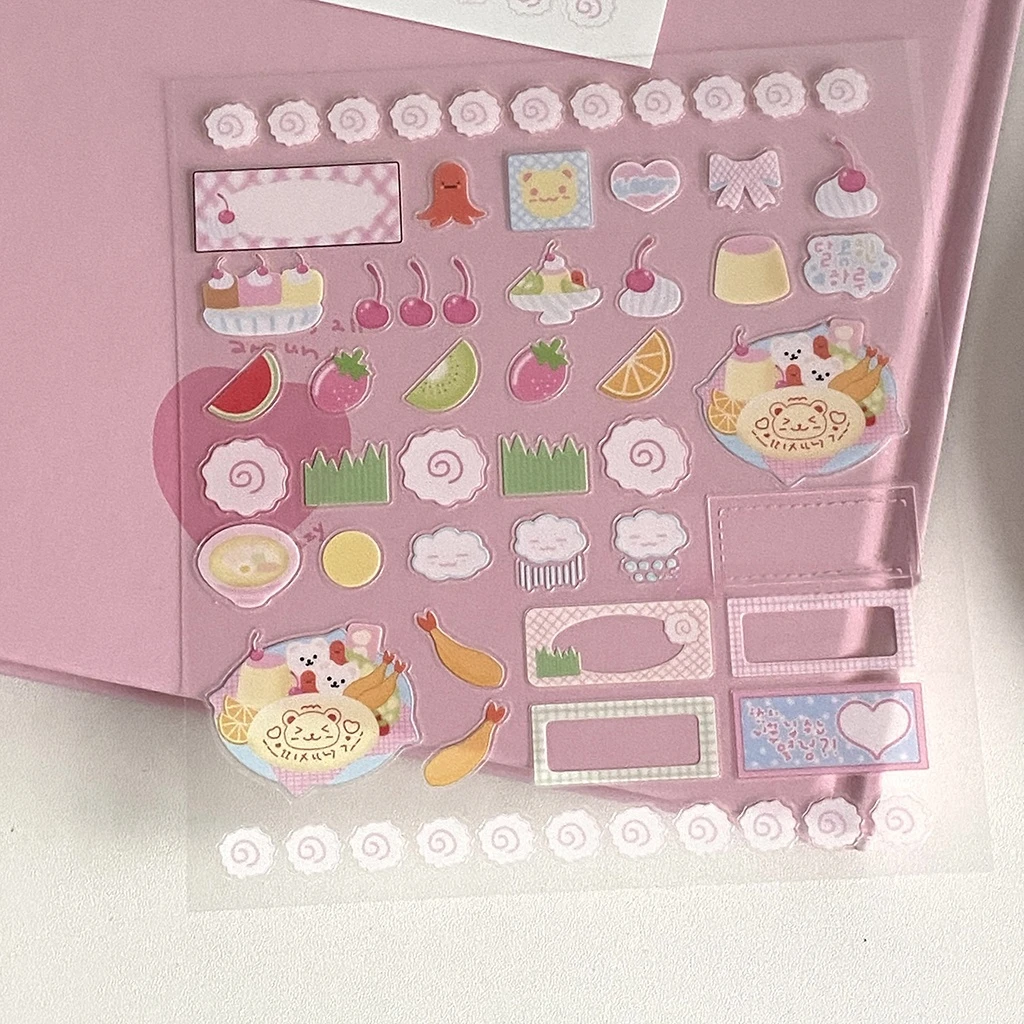 Steve 2pcs Set Cute Pudding Cherry Fish Cake Stickers Korean Journal Decoration Material Stickers