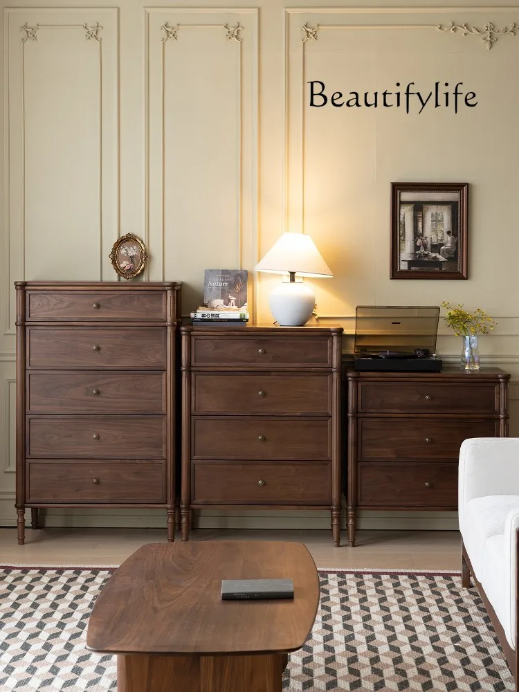 

North American black walnut solid wood chest of drawers bedroom wall storage drawer cabinet bedside storage cabinet