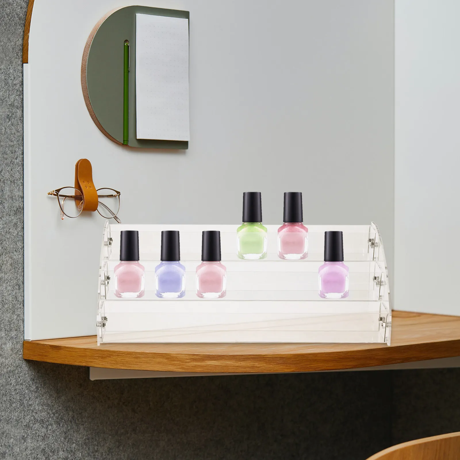 2Pcs Sleek Transparent Nail Polish Storage Shelf Holder with Multiple Layers for Manicure Accessories Nail Art Supplies Cotton