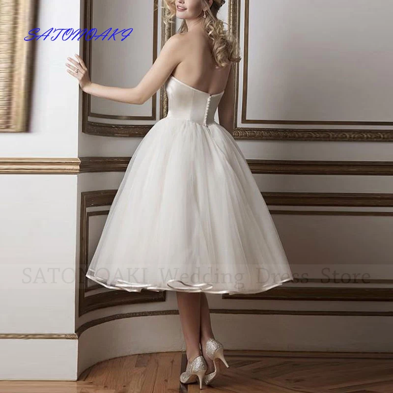 Vestidos De Novia Elegant Simple Short Wedding Dress Sleeveless Sweetheart Tea Length Backless Bridal Gowns Robe Mariée Custom