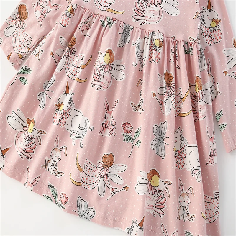 Jumping Meters 2-7T vestidos de princesa de manga larga para niñas estampado de cuento de hadas de animales otoño primavera Venta caliente vestidos