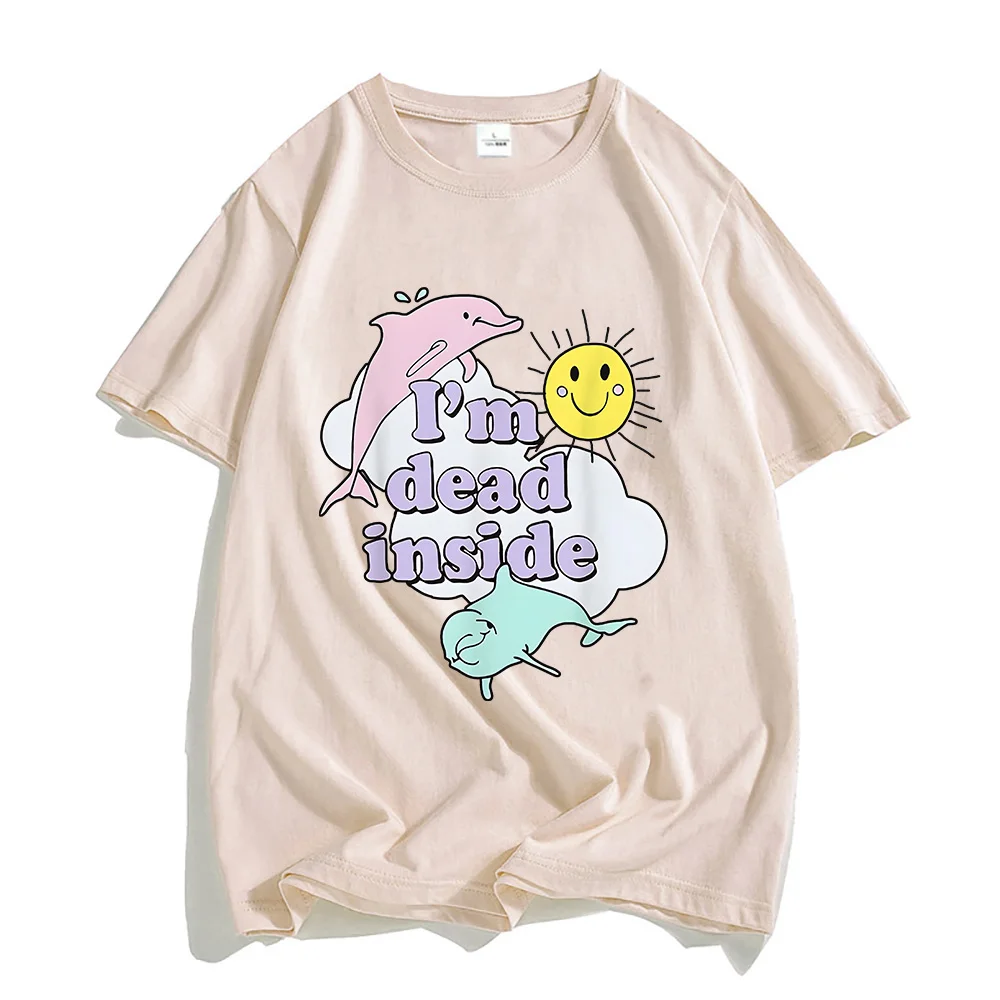 تيشيرتات I'm Dead Inside Dolphin 100_ قمصان قطنية عصرية للأزواج تي شيرت فضفاض للرجال والنساء بأكمام قصيرة ملابس علوية لطيفة على شكل حيوان قابلة للتنفس