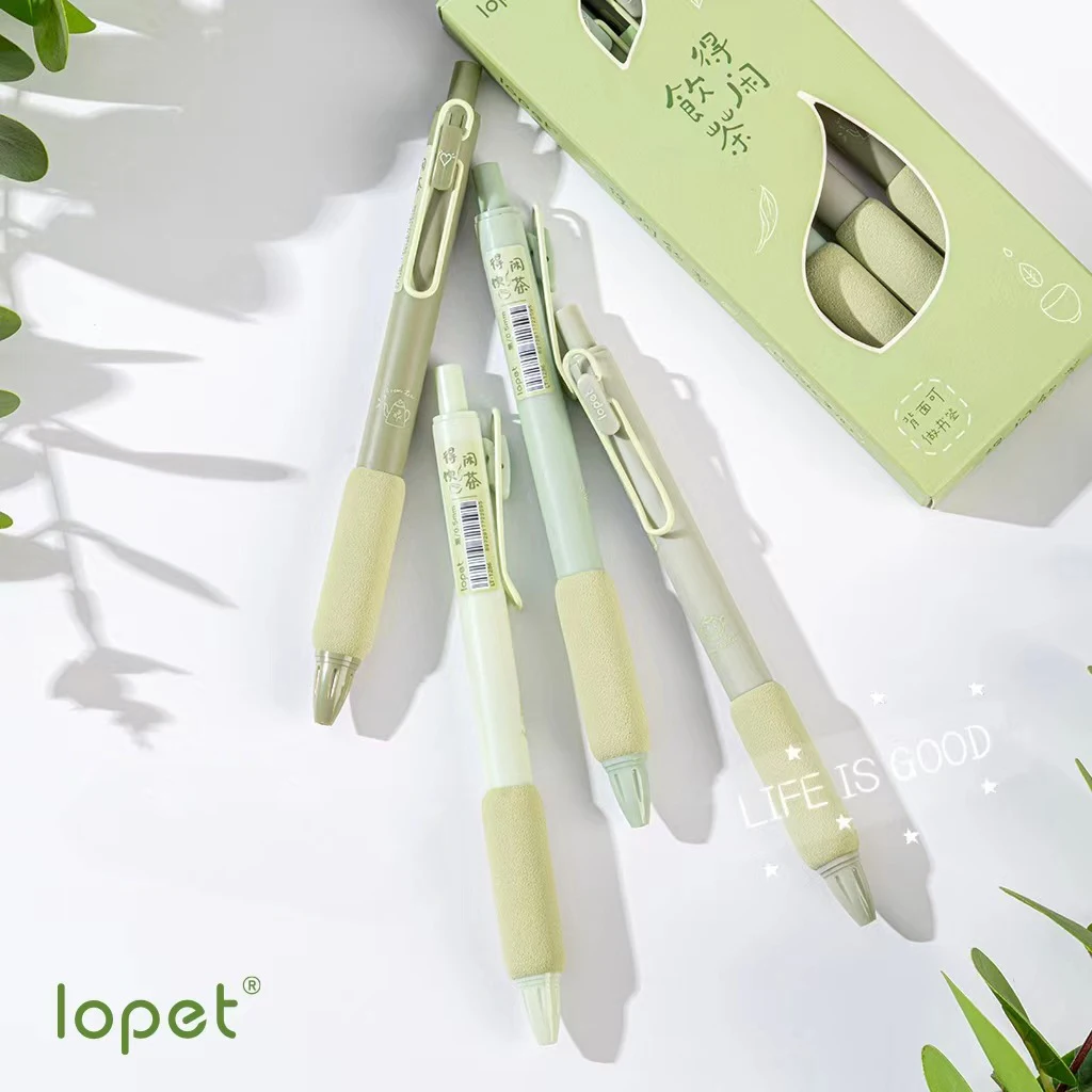 4 Pcs/Set Green Tea Series Gel Pens Smooth Writing Quick Dry Black Ink Pen for School Student Writing  Stationery Supplies