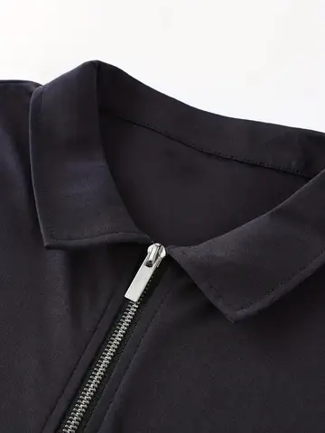 Amazon Herr Sport Koreansk casual trend slim fit kortärmad siden bomullskrage enfärgad t-shirt POLO businesskjorta 6 best sales Koreansk svart skjorta för män - №3